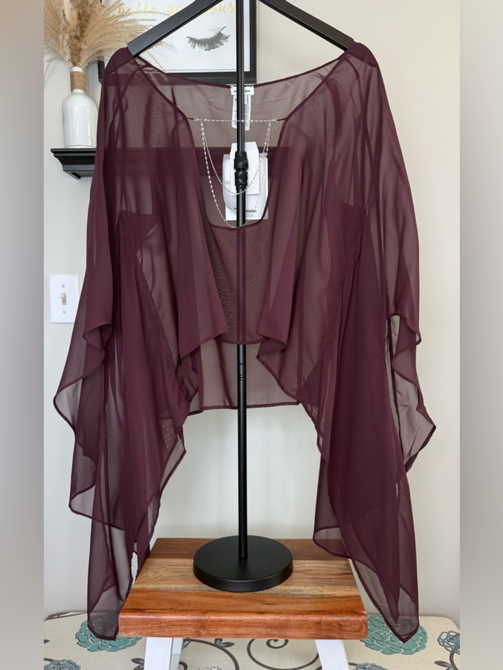 Jaded London Sheer Draped Chiffon Cape in Burgundy